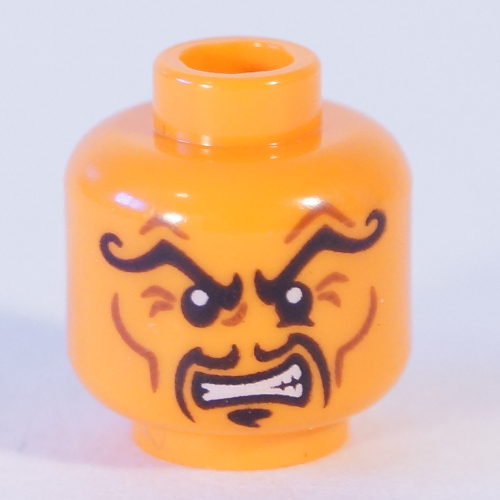 Minifig Head Nadakhan, Arched Curly Eyebrows, Moustache Fu Manchu, Clenched Teeth Print [Hollow Stud] Orange