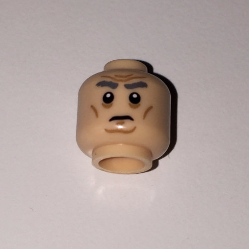 Minifig Head First Order General, Dark Gray Bushy Eyebrows above Sunken Eyes, Cheek, Chin, and Forehead Lines Print Light Nougat