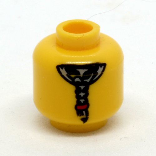 Minifig Head Captain Soto, Eyepatch, Mustache, Ponytail on Back Print Gelb