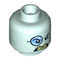 Minifig Head Penguin, Monocle, Gray Outer Eyes and Jaw Lines, Open Mouth with Sharp Light Yellow Teeth Print [Hollow Stud] Light Aqua