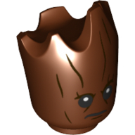 Minifig Head Special, Teen Groot Print Reddish Brown