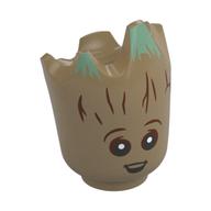 Minifig Head Special, Baby Groot with Sand Green Tips, Happy Print Dark Tan