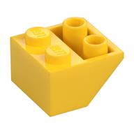 Brick Sloped Inverted 45° 2 × 2 [Ovoid Bottom Pin, Bar-sized Stud Holes] Yellow