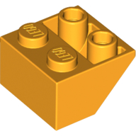 Brick Sloped Inverted 45° 2 × 2 [Ovoid Bottom Pin, Bar-sized Stud Holes] Bright Light Orange