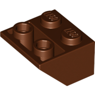Brick Sloped Inverted 45° 2 × 2 [Ovoid Bottom Pin, Bar-sized Stud Holes] Reddish Brown