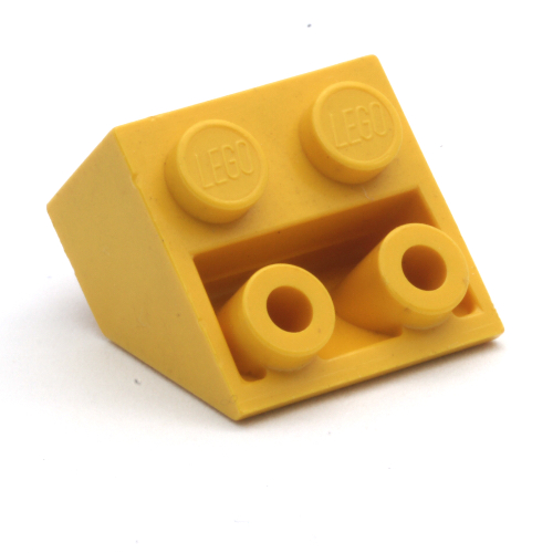 Brick Sloped Inverted 45° 2 × 2 [Ovoid Bottom Pin, Small Stud Holes] Yellow