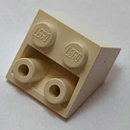 Brick Sloped Inverted 45° 2 × 2 [Ovoid Bottom Pin, Small Stud Holes] Weiß