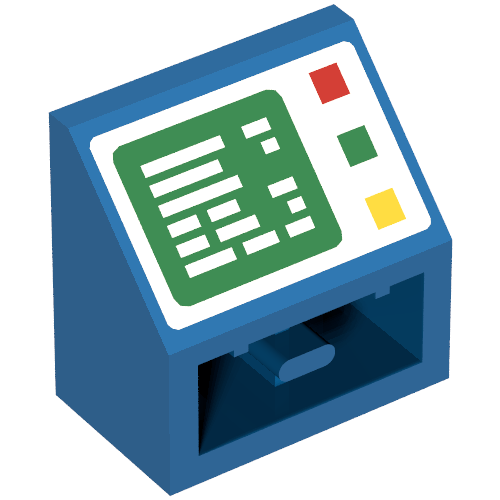 Brick Sloped Inverted 45° 2 × 2 with Computer Screen and Right Side Buttons Print Blue