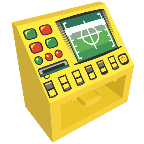 Brick Sloped Inverted 45° 2 × 2 with Radar and Disk Slot Print Yellow