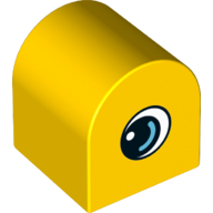 Duplo Brick 2 × 2 × 2 Curved Top with Eye with White and Medium Azure on Both Sides Print Gelb
