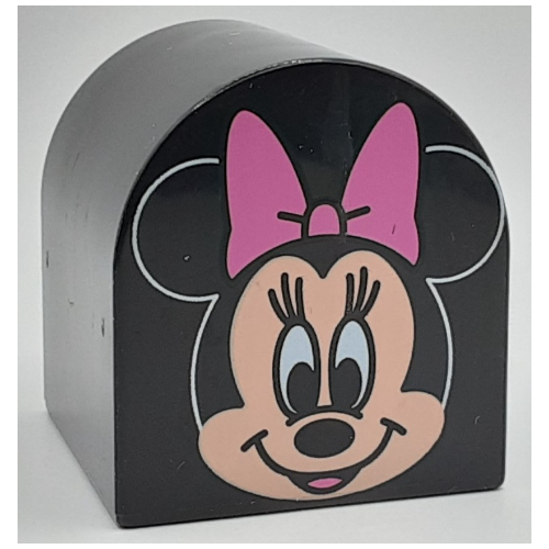 Duplo Brick 2 × 2 × 2 Curved Top with Minnie Mouse Print Black