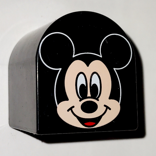 Duplo Brick 2 × 2 × 2 Curved Top with Mickey Mouse Print Black