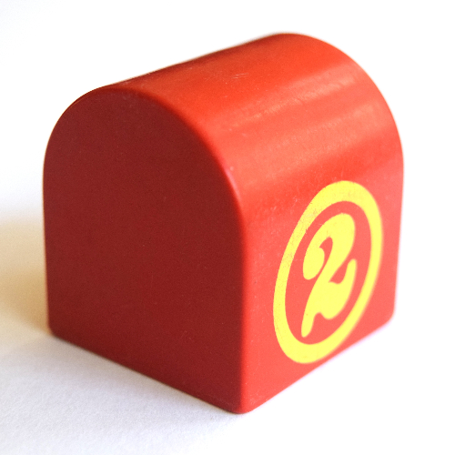 Duplo Brick 2 × 2 × 2 Curved Top with Circled '2' Print on Curved Sides Rot