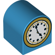 Duplo Brick 2 × 2 × 2 Curved Top with Clock, Hands at 4:57 Print Dunkelazur