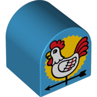 Duplo Brick 2 × 2 × 2 Curved Top with Rooster Weather Vane Print Dunkelazur