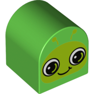 Duplo Brick 2 × 2 × 2 Curved Top with Caterpillar/Snail Face Print Hellgrün