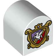 Duplo Brick 2 × 2 × 2 Curved Top with Coat of Arms Flying Horse Print White