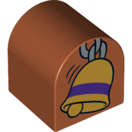 Duplo Brick 2 × 2 × 2 Curved Top with Gold Bell Print Dunkelorange