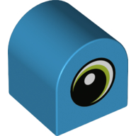 Duplo Brick 2 × 2 × 2 Curved Top with Large Eye with White Pupil, and Lime Iris Print Dunkelazur