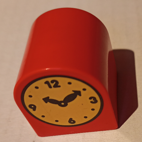 Duplo Brick 2 × 2 × 2 Curved Top with Clock Hands 10:10 Print Red