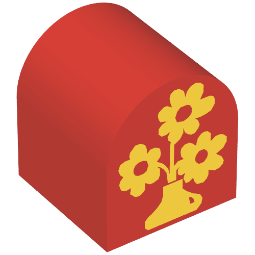 Duplo Brick 2 × 2 × 2 Curved Top with Vase and Three Flowers Print Red