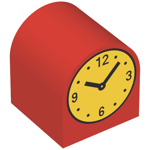 Duplo Brick 2 × 2 × 2 Curved Top with Clock Hands 10:08 Print Rot
