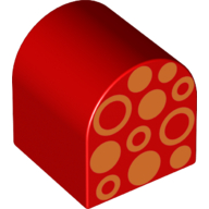 Duplo Brick 2 × 2 × 2 Curved Top with Orange Circles and Dots Print Red