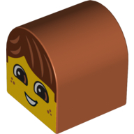 Duplo Brick 2 × 2 × 2 Curved Top with Boy Face, Open Smile, Freckles, Brown Hair Print