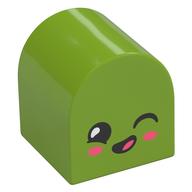 Duplo Brick 2 × 2 × 2 Curved Top with Winking Face print Lime