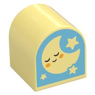 Duplo Brick 2 × 2 × 2 Curved Top with Bright Light Yellow Sleeping Moon, Stars on Medium Azure Background / Bright Light Orange Smiling Sun with Cloud print Bright Light Yellow