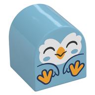 Duplo Brick 2 × 2 × 2 Curved Top with Sitting Bird, White Face with Closed Eyes, Bright Light Orange Feet print Medium Azure