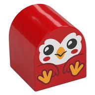 Duplo Brick 2 × 2 × 2 Curved Top with Sitting Bird, White Face with Open Eyes, Bright Light Orange Feet print Rot