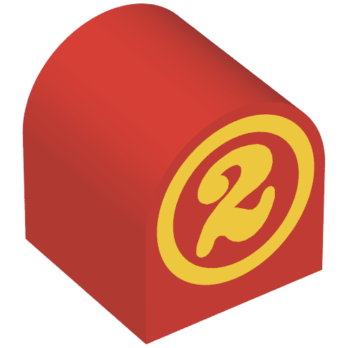 Duplo Brick 2 × 2 × 2 Curved Top with Circled Number 2 Print Red