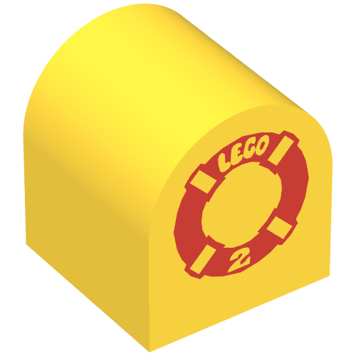 Duplo Brick 2 × 2 × 2 Curved Top with Life Preserver and 'LEGO' Print Gelb
