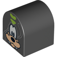 Duplo Brick 2 × 2 × 2 Curved Top with Goofy Print Schwarz