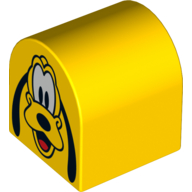 Duplo Brick 2 × 2 × 2 Curved Top with Pluto Print Gelb