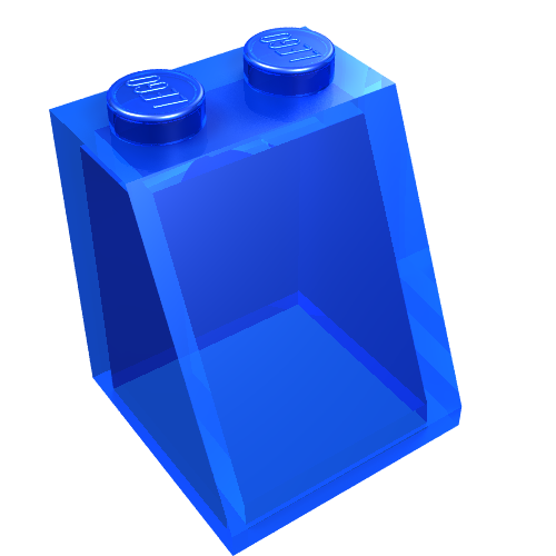 Brick Sloped 65° 2 × 2 × 2 Smooth without Bottom Tube Trans-Dark Blue