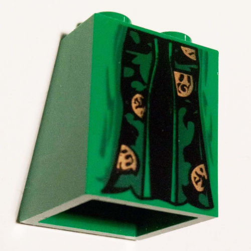 Brick Sloped 65° 2 × 2 × 2 Smooth without Bottom Tube and McGonagall Robe Print Green