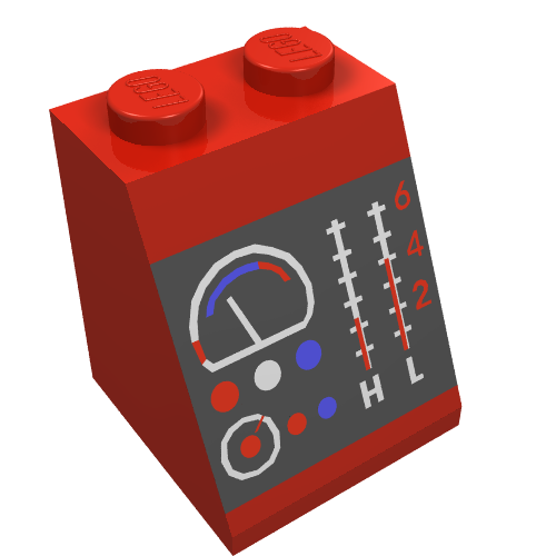 Brick Sloped 65° 2 × 2 × 2 Smooth without Bottom Tube and Lamps and Dials Print Rot
