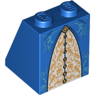 Brick Sloped 65° 2 × 2 × 2 with Bottom Tube and Gold and Medium Blue Trimmed Skirt Print Blau