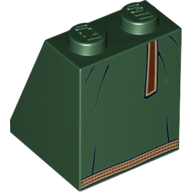 Brick Sloped 65° 2 × 2 × 2 with Bottom Tube with Black Dress Lines, Brown Hemline and Belt Print Dark Green