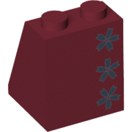 Brick Sloped 65° 2 × 2 × 2 with Bottom Tube with Three Black Flowers Kimono Print Dark Red