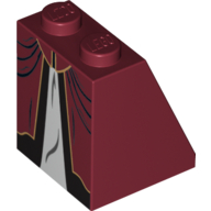 Brick Sloped 65° 2 × 2 × 2 with Bottom Tube with White Inset with Black and Gold Trim Dress Print Dunkelrot