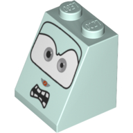Brick Sloped 65° 2 × 2 × 2 with Bottom Tube and Eyes, Light Gray and Angry Mouth with Teeth Print Hellaqua