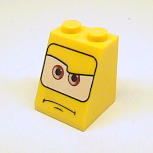 Brick Sloped 65° 2 × 2 × 2 with Bottom Tube and Eyes, Brown on White Background and Mouth Turned Down Print Gelb