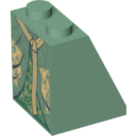 Brick Sloped 65° 2 × 2 × 2 with Bottom Tube with Layered Dress with Dark Green Skirt and Gold Belt Print Sand Green
