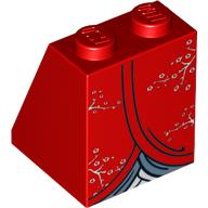 Brick Sloped 65° 2 × 2 × 2 with Bottom Tube with Kimono Print Red