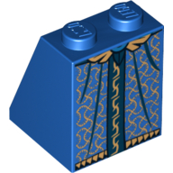 Brick Sloped 65° 2 × 2 × 2 with Bottom Tube with Gold and Dark Blue Robe Print Blau