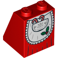 Brick Sloped 65° 2 × 2 × 2 with Bottom Tube with White Apron with Candy Canes in Pocket Skirt Print Red