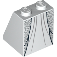 Brick Sloped 65° 2 × 2 × 2 with Bottom Tube with Layered Dress with Metallic Silver Print Weiß